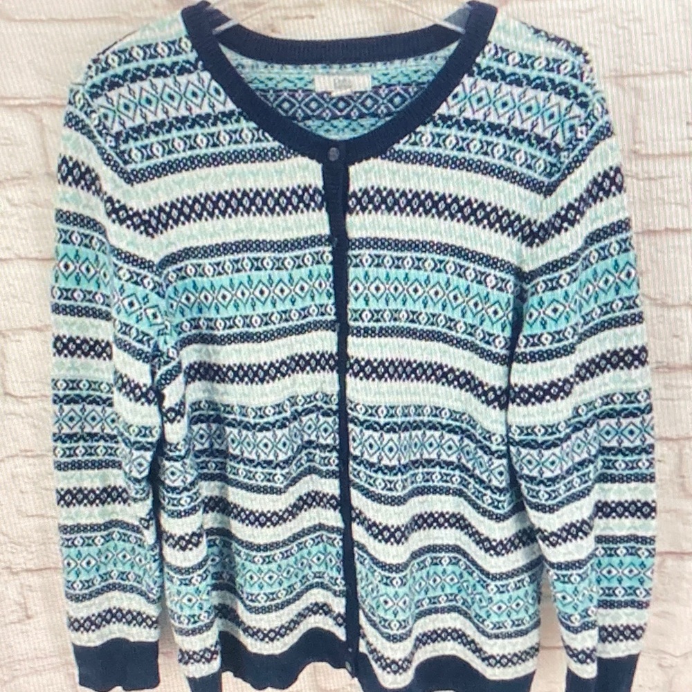 Croft & Barrow Teal and Navy Patterned Cardigan